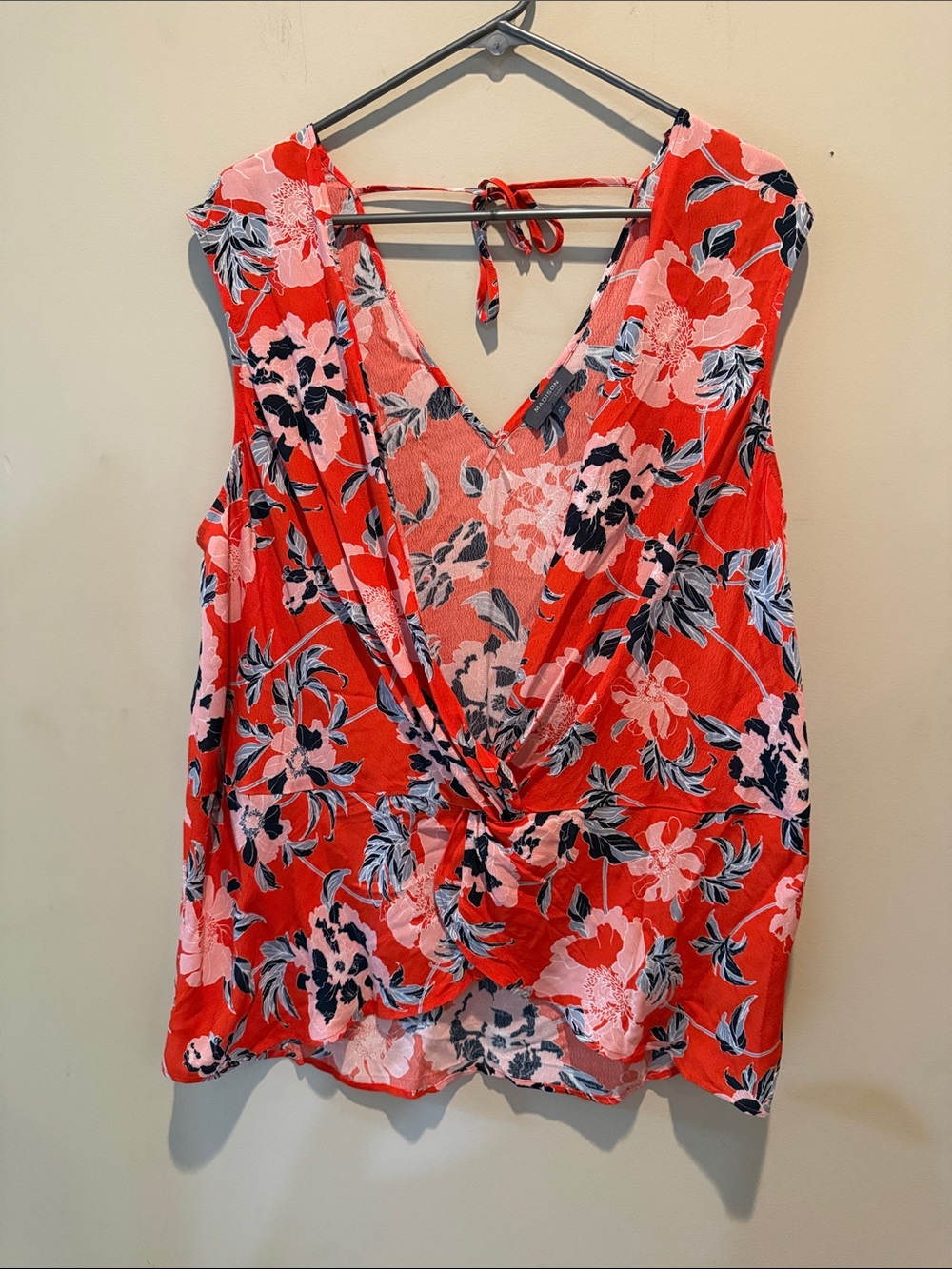 Floral Twist-Front V-Neck Womens Top - Orange Floral